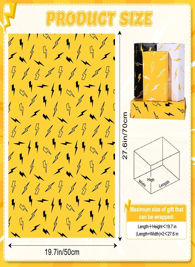 Pineraap 12 Sheets Lightning Bolt Wrapping Paper 28x20 In, Yellow Lightning Birthday Wrapping Papers for Men, Boy, Trend Enthusiast, Flash Weather Gift Wrap Paper for Street Cultural Rock Party - Image 2